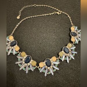 Ann Taylor LOFT statement necklace w/varied blue acrylics & rhinestones